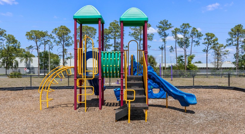 a playground with a slide